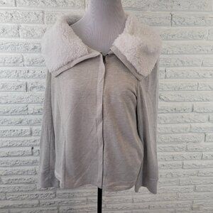 INC International Womens Sweatshirt XL Zip Faux Fur Collar Rayon Lined SWE139XE